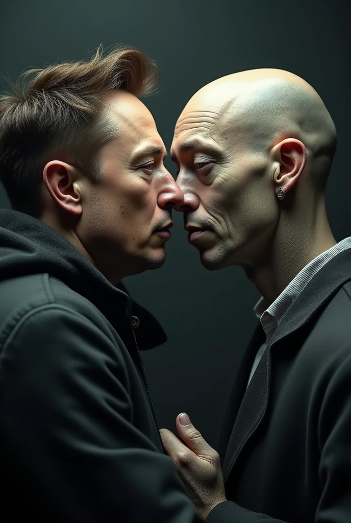 create an image of elon musk kissing alexandre de moraes on the mouth
