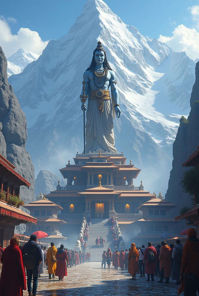 Lord vishnu,Hindi God,Lord Krishna watching the ancient city from mountain,Ancient Indian City Civilization with Grid system, Indian Style Temple n Dozens Majestic Houses made of gold metals and shiny diamonds across the area,Unreal engine 5,by the sea shore, Cinematic,8k, Magical, Mysterious,Hindu mythology city,Dwarka