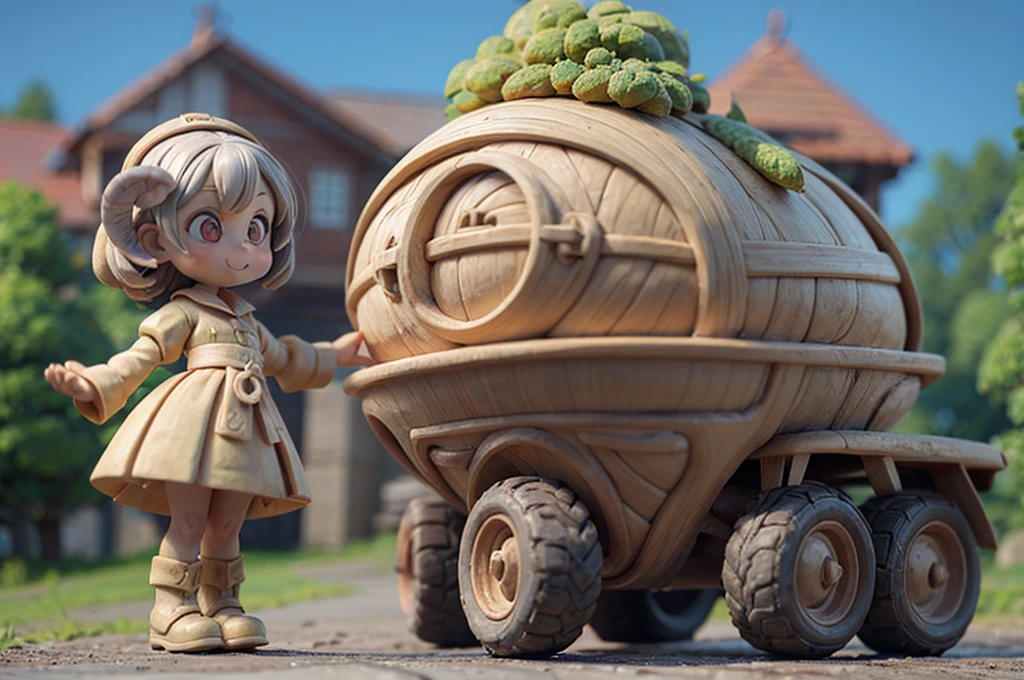 (Clay animation, Masterpiece:1.2, high details:1.2, A warm style, Shaun the Sheep Style, Sheepfold in the background, Tractor:1.3), Made of clay:1.3, (One woman, Pink fluffy hair, Long Hair, Thick eyebrows, smile, Overalls, Boots, 麦laughter帽子), A perfectly shaped sheep:1.5, Lots of sheep, laughter