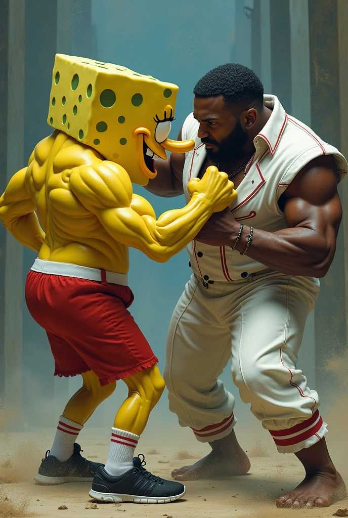 Spongebob dances with a nude black man