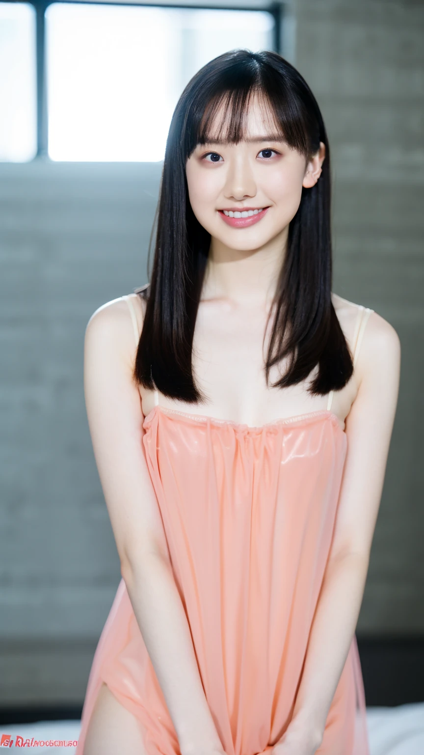 (16k, RAW Photos, Best Quality, masterpiece: 1.2)、Very detailed、Super Resolution、fashion photo,pose as a model,Natural color lips、smile、Show off your attractive thighs,(Satin thongs and tiny bikinis:1.2)、(Transparent nightgown:1.2)、Gorgeous Accessories、Straight Hair、(Big Breasts:1.2)、(Concrete wall basement background :１.2)、(Dynamic and  pose 1.2)、((Blurred Background:1.5、Photo Studio、Cinema Lighting、Professional Photographer))