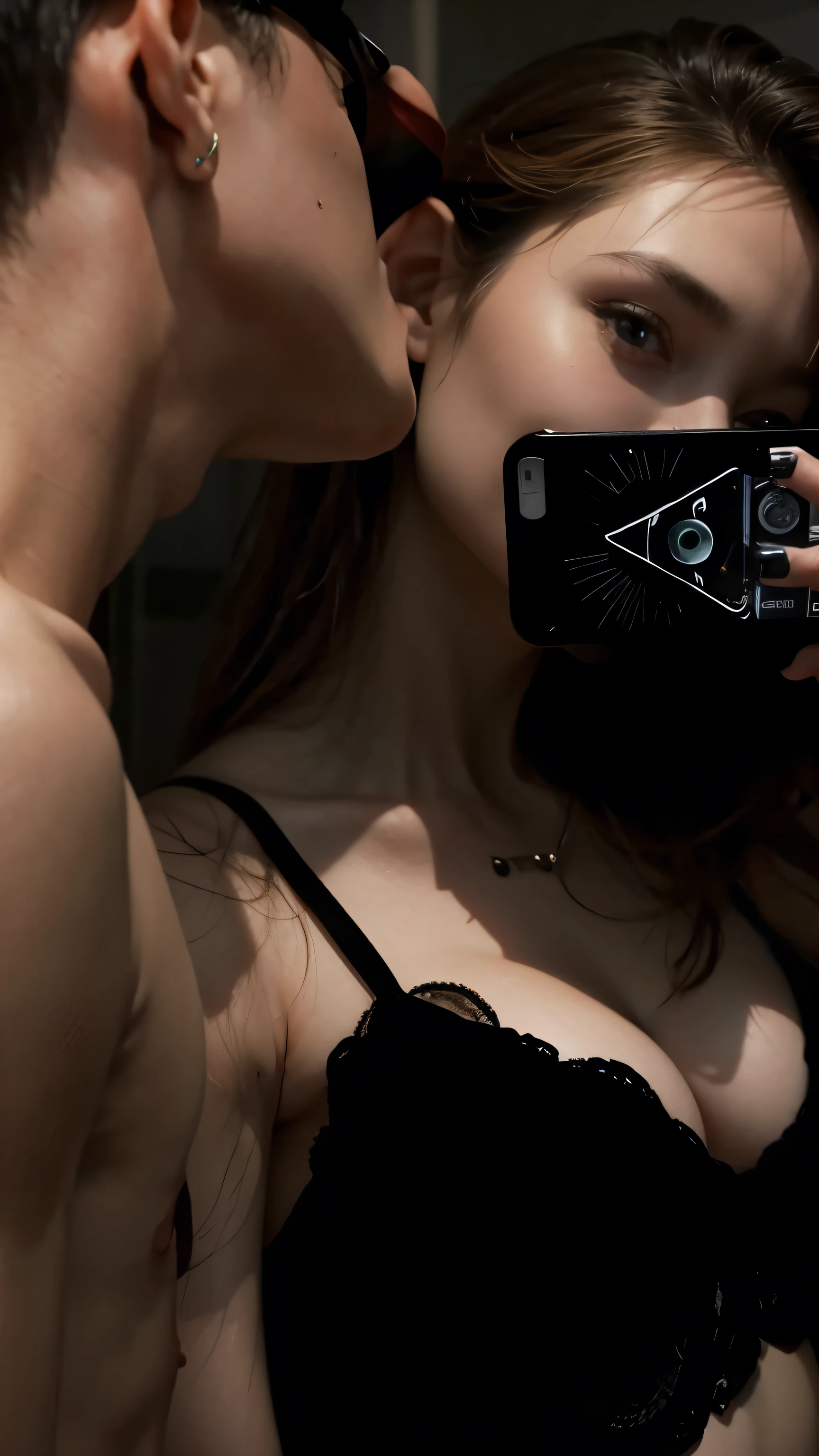 A man and a woman taking a photo in the mirror
