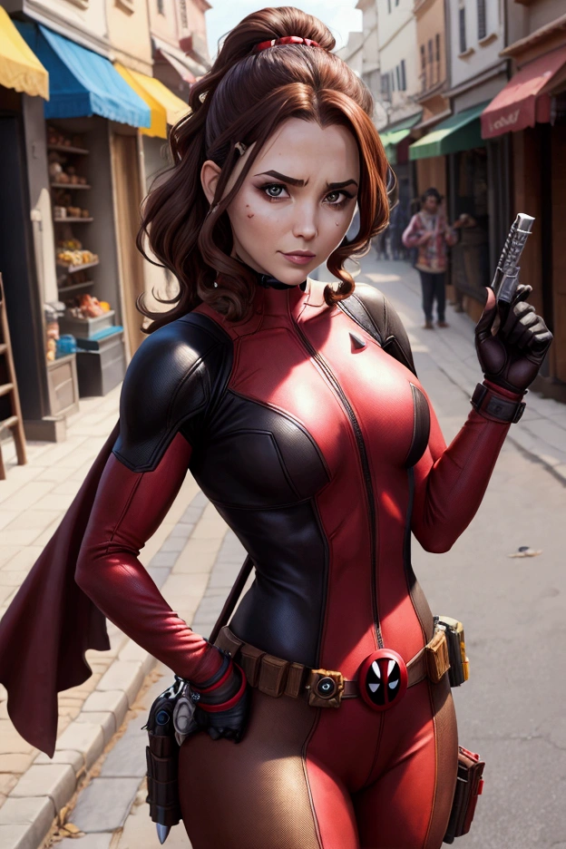 Woman, Brown Hair, Deadpool Outfit, No Mask