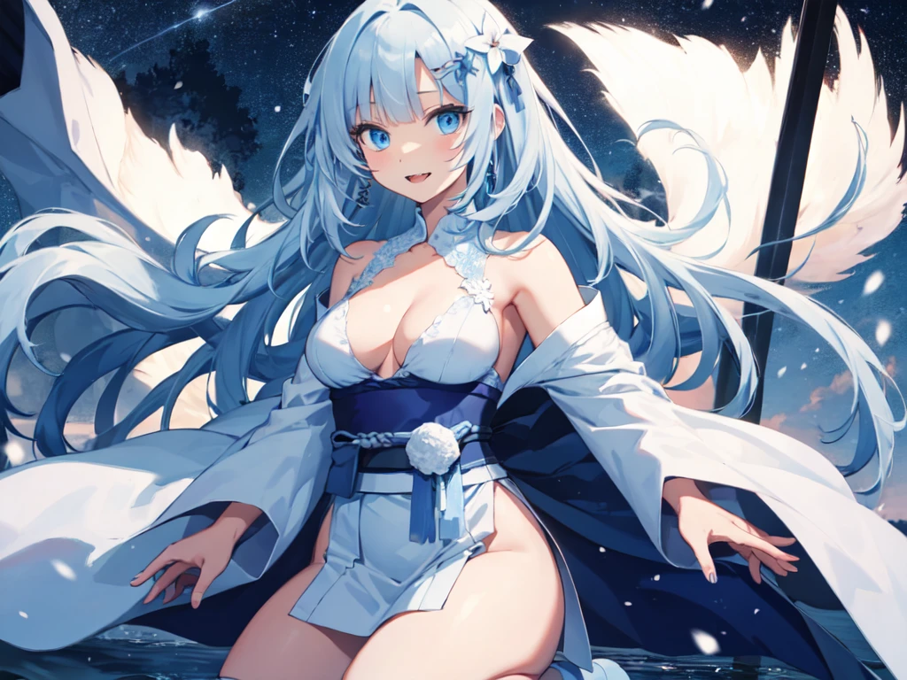 ((masterpiece:1.4、top-quality:1.2))、1girl in、solofocus、delicated face、Highly detailed anime faces and eyes、(Blur the background:1.3、(transform sequence)、((stright long hair))、Soio、Soio、a 14 year old girl、japanes、Lori、Chiquita、elementary student、A dark-haired、((white and blue leotard))、(highleg)、Tiara on the head、A smile、is standing、Facing the front、