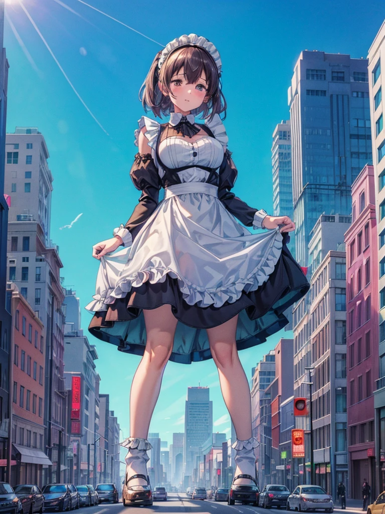 ((Girl in a giant maid outfit))　(((A giant girl is walking between buildings))) 

Composition seen from below Blue sky, thunderclouds, sunlight, masterpiece Anime-style delicate painting 4K 90s Huge Multiple crowds Crowd in a big city Many people  Black hair
Big city　highway, elevated street, skyscraper area, giant, giant girl, big city, valley of buildings, socks,
GTS, giant female giant, giant girl in the valley of buildings, skyscraper city, big city,GTS, Giantess Female Giant, huge girl in the valley between buildings, skyscraper area, big city, 