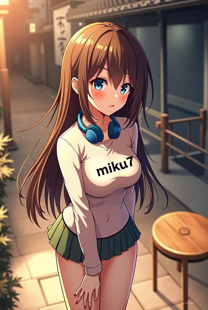 light brown hair, ahoge, high ponytail, orange ribbon, hair ribbon, hair between eyes, hairclip, food-themed hair ornament, short hair, brown eyes , empty eyes , large breasts, solo, nsfw, nipple, ride a bicycle, 