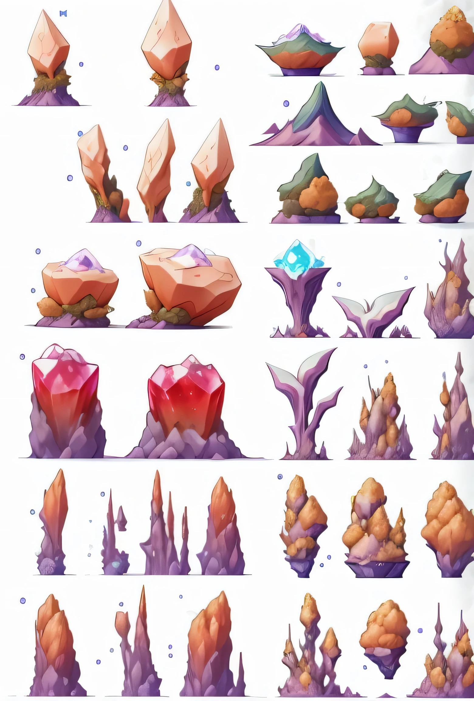 Close-up of a pile of ores，On a white background,Highly detailed ore structure,background art,ore structure,ore environment,Detailed game art,environmental design illustration,ore,2D game materials,unnatural shape,environment concept art,2D concept art,sharp crystal,2D game materials.concept art,visual development, Magical surrealism, Surreal illustration, painting, K8 HD quality