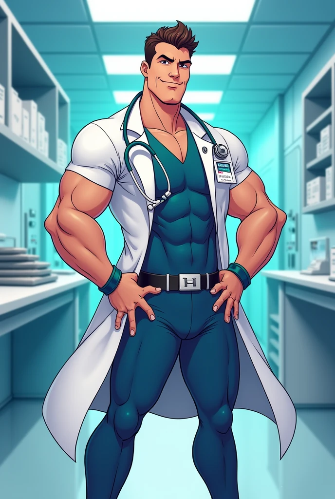 A sexy man showing his penis, wearing  doctor uniform 