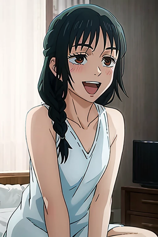 ((Best Quality)), ((masterpiece)), (be familiar with), Perfect Face, indoor, bedroom, Watching the audience,
One woman, Tennariko,
Open Mouth, Ecstatic expression, blush, smile,
Small breasts, Flat Chest, , , child, Girl,
Long Hair, Braids,
Leg spread,