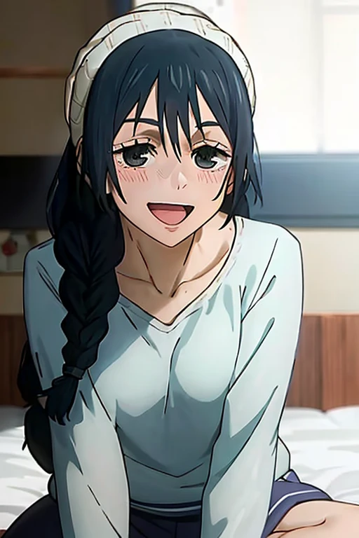 ((Best Quality)), ((masterpiece)), (be familiar with), Perfect Face, indoor, bedroom, Watching the audience,
One woman, Tennariko,
Open Mouth, Ecstatic expression, blush, smile,
Small breasts, Flat Chest, , , child, Girl,
Long Hair, Braids,
Leg spread,