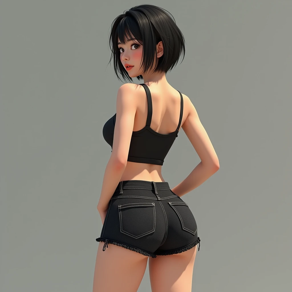 (masterpiece, best quality), 1girl, beautiful face, Videl, white shirt, bike shorts,, white shirt, bike shorts, short hair, messy hair, Backwards , Whole body, Big ass, 1girl, sola, Big ass, perfec anatomy,