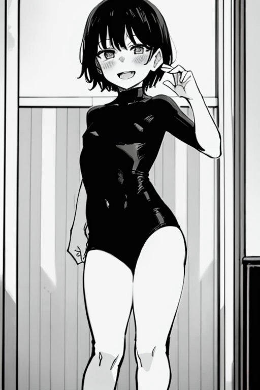 masterpiece, best quality, highres, ny1,,looking viewer,,expressionless,,(petite), ,swimsuits,leotard,socks,expressionless,indoor,standing,nsfw,,arms behind back,(deep breath,sweating,blush)