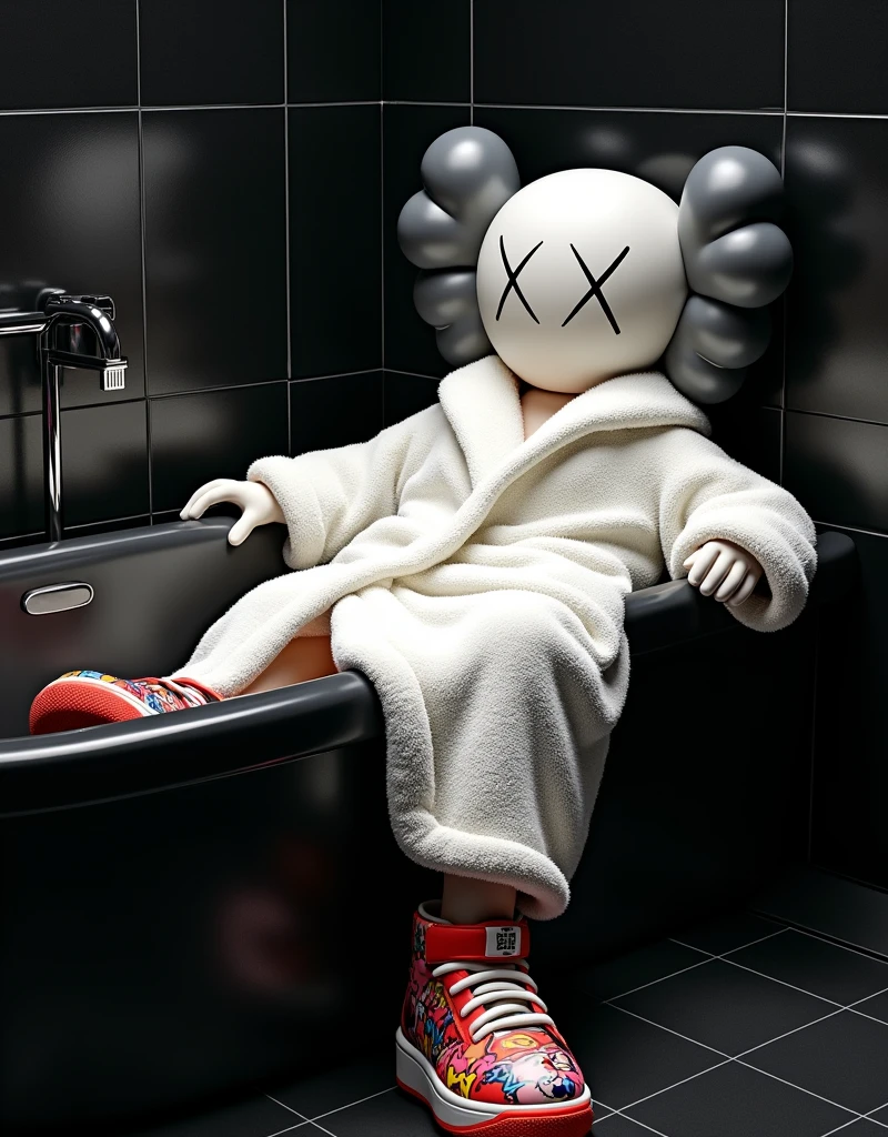 Create a pink kaws in bathtub around Halloween characters