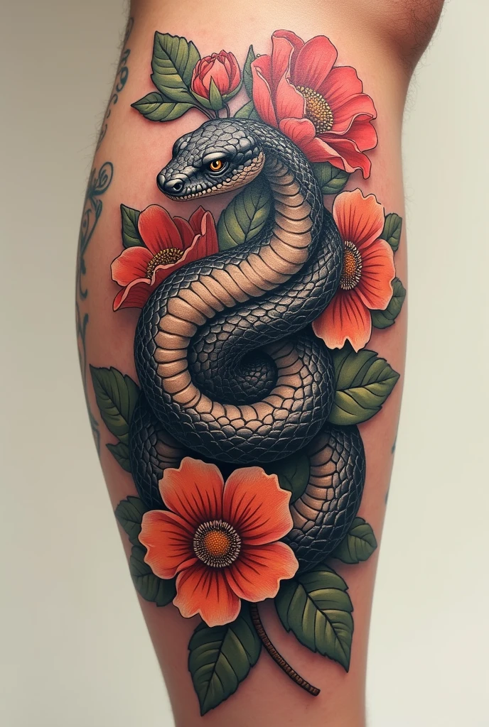 Beautiful snake and rose tattoos