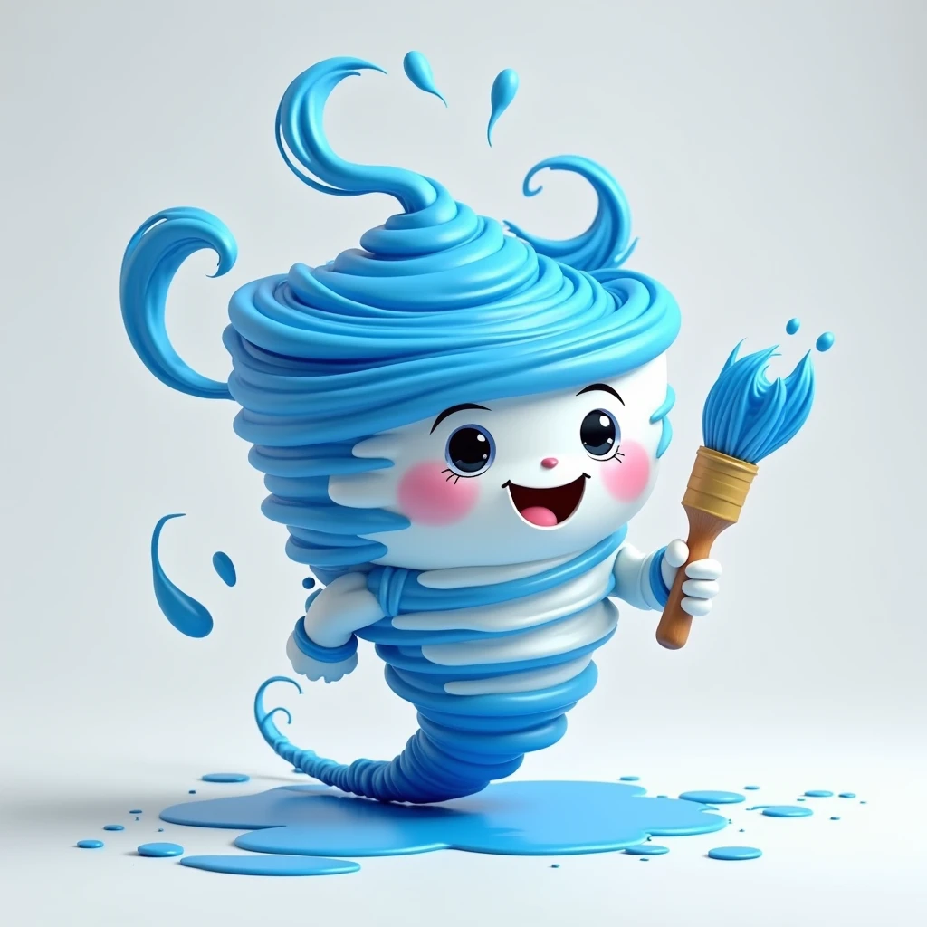 
AmericanCountry，((Cute humanoid tornado)))，Made of blue and white pigments, （（Roll up paintbrush）））Waves， （（Best quality）），There is text SeaArt below