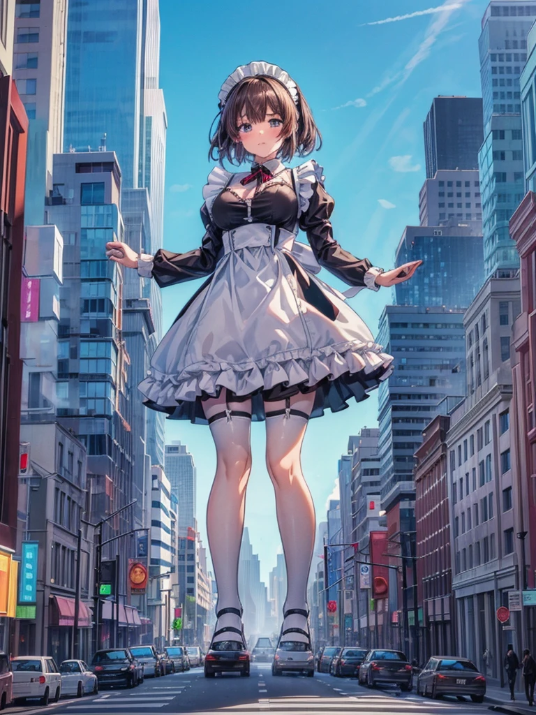 ((Girl in a giant maid outfit))　(((A giant girl is walking between buildings))) 

Composition seen from below Blue sky, thunderclouds, sunlight, masterpiece Anime-style delicate painting 4K 90s Huge Multiple crowds Crowd in a big city Many people  Black hair
Big city　highway, elevated street, skyscraper area, giant, giant girl, big city, valley of buildings, socks,
GTS, giant female giant, giant girl in the valley of buildings, skyscraper city, big city,GTS, Giantess Female Giant, huge girl in the valley between buildings, skyscraper area, big city, 