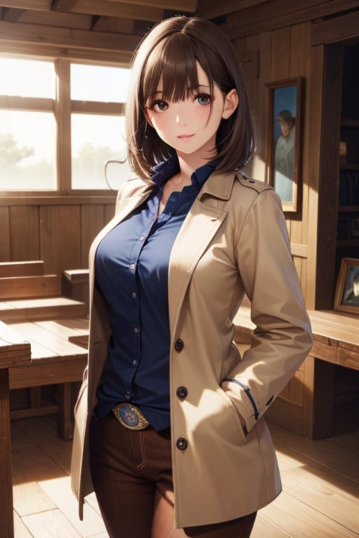 my grandmother、Shiny brown hair, Short Hair, (Beautiful brown eyes、Sparkling eyes, Fine grain)、smile、Ultra-detailed eyes、Highly detailed face, Highly detailed eyes,((Cowboy Shot:1.5))、



(masterpiece:1.2, Best Quality), (Realistic, photoRealistic:1.4), Beautiful illustrations, (Natural Side Lighting, Cinema Lighting), 
View your viewers, whole body, Front View,
 (masterpiece, Best Quality:1.2), Expressive eyes, Perfect Face, High resolution, 
 One girl, Alone, (woman:1.5),, Brown coat, Food, Brown pants, Large Breasts, Standing, Upper Body, Watching the audience
