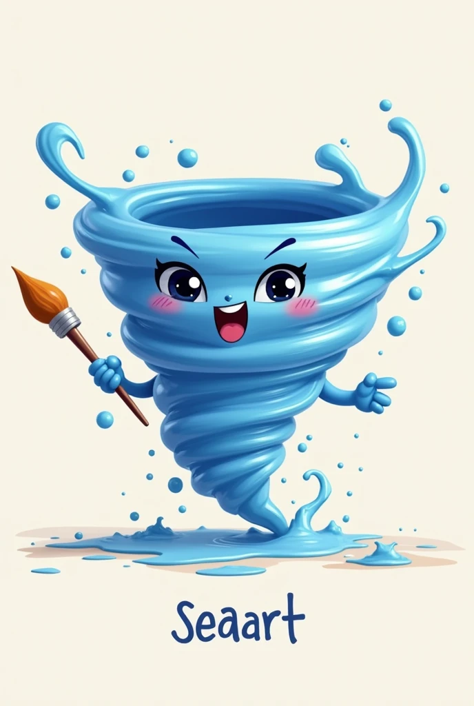 
AmericanCountry，((Cute humanoid tornado)))，Made of blue and white pigments, （（Roll up paintbrush）））Waves， （（Best quality）），There is text SeaArt below