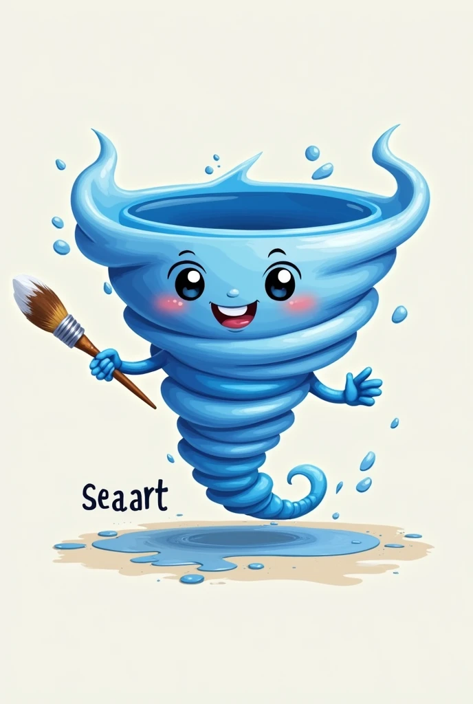 
AmericanCountry，((Cute humanoid tornado)))，Made of blue and white pigments, （（Roll up paintbrush）））Waves， （（Best quality）），There is text SeaArt below