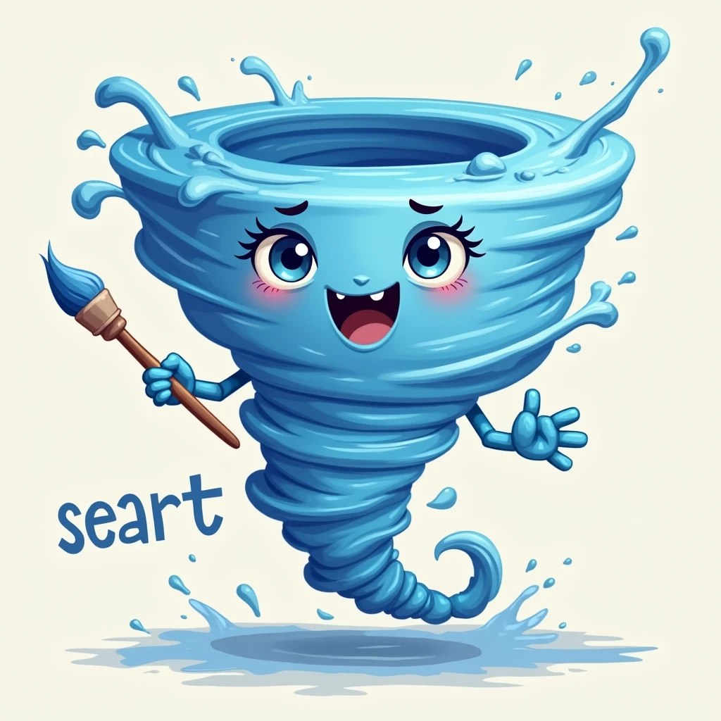 
AmericanCountry，((Cute humanoid tornado)))，Made of blue and white pigments, （（Roll up paintbrush）））Waves， （（Best quality）），There is text SeaArt below