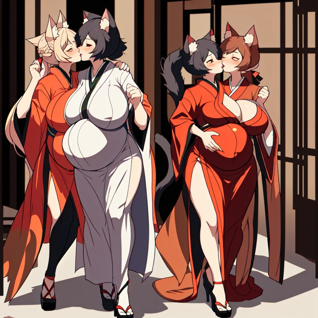 by kenket, Ross Tran, ruan jia, zaush, foxovh, by Zackary911, by hyattlen, by teranen, by fumiko, by Pixelsketcher, by fluff-kevlar, bye r-mk, by Dimwitdog, Furry, Anthro, ((mother and daughters)), BREAK, First Daughter: ((oiran), (luxurious kimono), female white fox with red markings, kemono, (16 years old), ((medium breasts)), slight cleavage, long (elegant) white hair, white fur, young girl, cute, revealing outfit, innocent expression, alluring eyes, looking at viewer, red markings on body, white fur, traditional japanese, magic fantasy, small, slender, (young)), BREAK, Second Daughter: ((oiran), (luxurious kimono), female white fox with red markings, kemono, (12 years old), (((small breasts))), short (elegant) white hair, white fur, young girl, cute, revealing outfit, innocent expression, alluring eyes, looking at viewer, red markings on body, white fur, traditional japanese, magic fantasy, small, slender, (young)),BREAK, Mother: ((geisha), (luxurious off-shoulder kimono), female white fox with red markings, kemono, (35 years old), (((huge breasts))), long (elegant) white hair, hourglass body, revealing outfit, seductive, alluring eyes, looking at viewer, red markings on body, white fur, traditional japanese, magic fantasy, white fur, (mature), voluptuous, curvy, milf, (tall), curvy), BREAK, outdoors, cherry blossoms, nighttime, tugging on own clothes, ((3 anthro women)), (((3 people))), (multiple people), mother and her two daughters, (size difference), daughters are shorter than their mother, age difference, mother is taller than her daughters, (both daughters have small breasts), (the first daughter has small breasts), ()the second daughter has small breasts), the mother has huge breasts, (the mother is taller than her daughters), (different breast sizes),