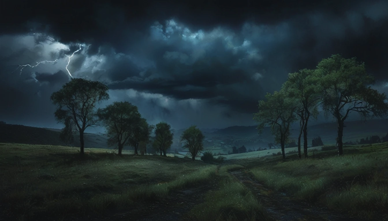 impactful paint of a street by night with fog and horror atmosphere       highly detailed,   8k,   sharp,  professional, clear,   high contrast, high saturated, , vivid deep blacks, crystal clear