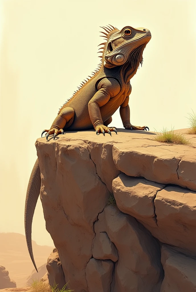 score_9, score_8_up, score_7_up, source_anime, Chameleon, lizard, back spikes, feral, scales, outdoors, yellow chameleon, desert, <lora:ChamChameleonPonyXL:1.0>