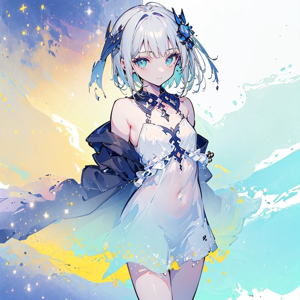 Absurd,anime,Detailed and beautiful eyes,(art),(artistic clothing:1.5),angel,gray hair,smile,(a girl:1.5),from the waist up,(small breasts:1.2),(small chest:1.2),mysterious,fallen Angel,Hello,(Large detailed hair ornament:1.2),(look away:1.5),detailed clothes,Flashy Moves,Mechanical,masterpiece, moe kawaii,abyss,luster,lame,(ultra detailed:1.2), ((highest quality)) ,Extremely Delicately Beautiful ,64k