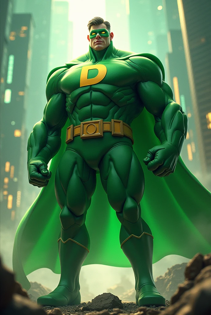 Recycling superhero with shovel 

