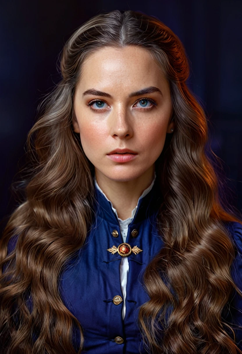 A beautiful American woman, historical figure, in the Civil War, detailed portrait, long flowing hair, intense eyes, regal expression, traditional 1800's clothing, dramatic lighting, vivid colors, cinematic composition, (best quality,4k,8k,highres,masterpiece:1.2),ultra-detailed,(realistic,photorealistic,photo-realistic:1.37),digital painting