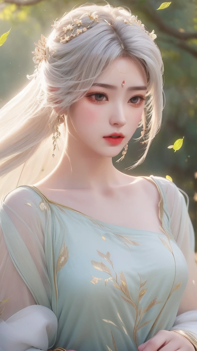 (best quality,ultra-detailed,photorealistic:1.37),vivid colors,studio lighting,beautiful detailed eyes,beautiful detailed lips,extremely detailed eyes and face,long eyelashes,portraits, white hair,confident expression,feminine,standing in a garden,soft sunlight, scenery,flower blossoms,peaceful atmosphere,artistic touch,textured brushstrokes,subtle color variations,brilliant white highlights,delicate movements,graceful pose,slight breeze,rustling leaves,sophisticated style,professional artwork,female beauty.