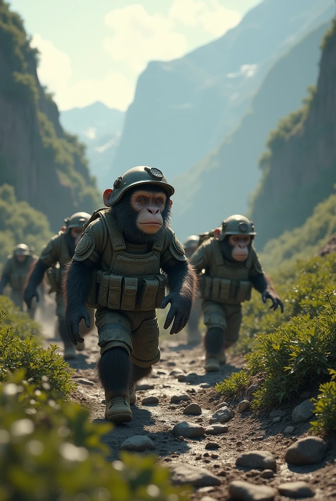 there are many people in gas masks and helmets walking together, macaque inside alien base, highly detailed cgsociety, hollywood promotional image, sneering. cinematic lighting, screenshot from a movie, movie promotional image, monkey king, miners, argos --auto --s2