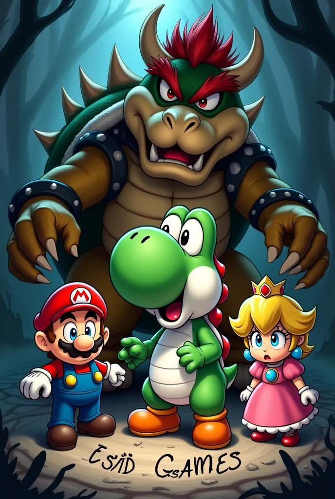 All the characters: Mario Bros, Luigi, Princesa Peach, Bowser, Toad, Yoshi, y donkey kong