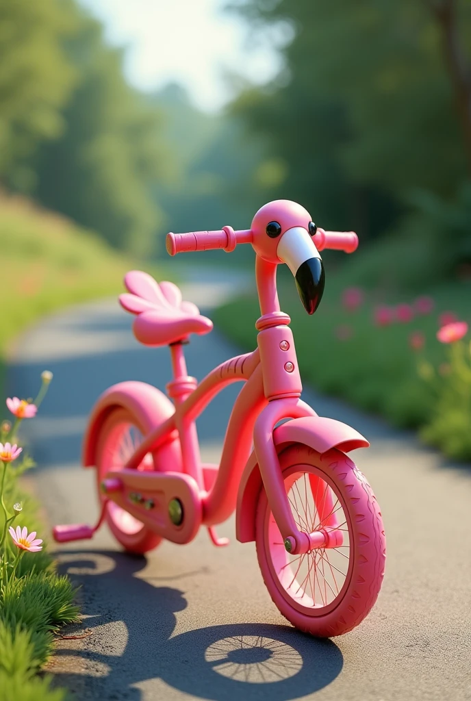 Flamingo bike,realistic, a girl