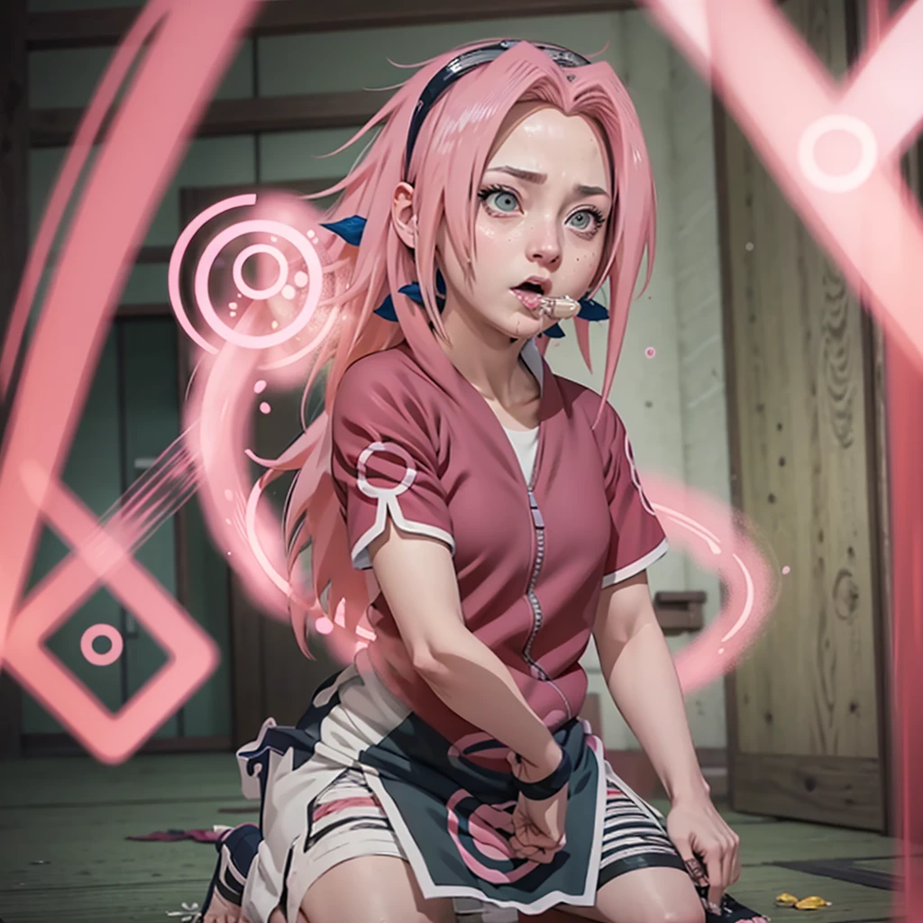 Sakura haruno, twelve years old girl, pink hair, green eye, beautifull, high detail,,masterpiece) , deepthroat, big penis with ven, detailed penis, blowjob, clear penis, clear lines, normal big penis, saliva, a lot saliva, kneel befor me