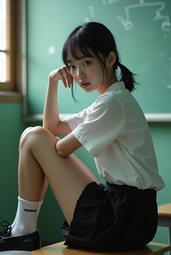 18 years old girl, orgasm face, natural tones, hi-top fade:1.3, (natural skin texture, hyperrealism, soft light, sharp), twin tails hair, big light blue eyes, white blouse, red scotish skirt, blue tie, white tiny socks, sneakers, detailed pussy, nsfw, classroom, exposed pussy, squat, colored_skin, small tiny , nipples, dildo inserted in pussy.,pretty pink pussy, perfect pussy, NSFW