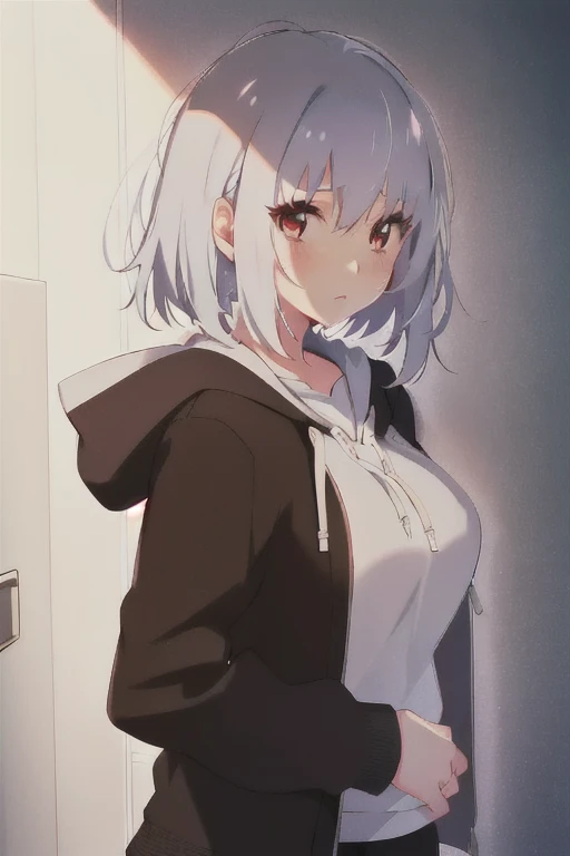 anime girl in a black and white hoodie standing in front of a door, anime visual of a cute girl, anime moe artstyle, anime best girl, smooth anime cg art, guweiz, anime visual of a young woman, a-1 pictures, ilya kuvshinov. 4 k, an anime girl, seductive anime girl, white silver haired girl wearing hoodie