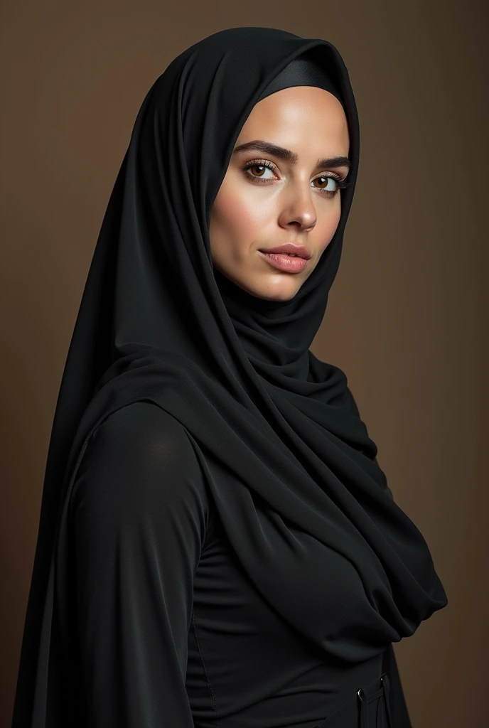 hyperrealistic), (illustration), (high resolution), (8K), (extremely detailed), (best illustration), small tits, naked, nudes, hijab pashmina, black sweater