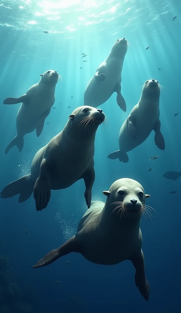 Sea lions in the sea