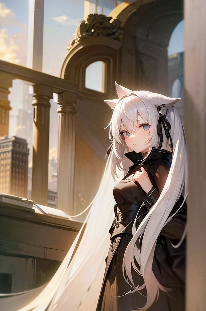 Beautiful girl with white hair and cat ears