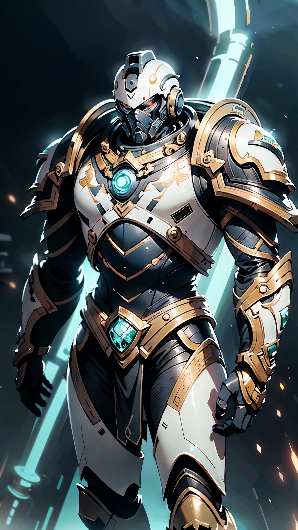 (masterpiece:1.5, best quality:1.5, extremely delicate:1.5), ((male:1.5)), a man wearing a full-face helmet, a biotech armored combat suit, green eyes, (a composite layered chest armor), fully enclosed shoulder guards, matching arm and leg guards, a belt of gemstone, (the color scheme is primarily Blue with White and Red accents), the design balances heavy with agility, a high-tech bio-mecha armor, (Armor Concept Inspired by Space Marines, stand of a futuristic sci-fi city), this character embodies a finely crafted Space Marines in anime style, exquisite and mature manga art style, (element, plasma, energy, the armor glows), metallic, high definition, highres, ultra-detailed, ultra-fine painting, professional, perfect body proportions, golden ratio, anatomically correct, symmetrical face, extremely detailed eyes and face, high quality eyes, creativity, RAW photo, UHD, 32k, Natural light, cinematic lighting, masterpiece-anatomy-perfect