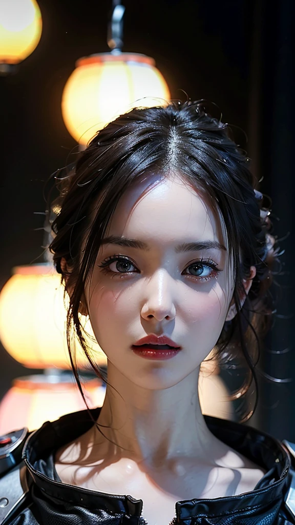 ((Beautiful Face)),((realistic:1.2)),best quality ,masterpiece, illustration, an extremely delicate and beautiful, extremely detailed ,CG ,unity ,8k wallpaper, Amazing, finely detail, masterpiece,best quality,official art,extremely detailed CG unity 8k wallpaper,absurdres, incredibly absurdres, ultra-detailed, highres, extremely detailed,beautiful detailed girl,light on face, 1girl, mecha, armor, mechanical_body, black hair,  spaceship, city, cyberpunk, star_sky,  