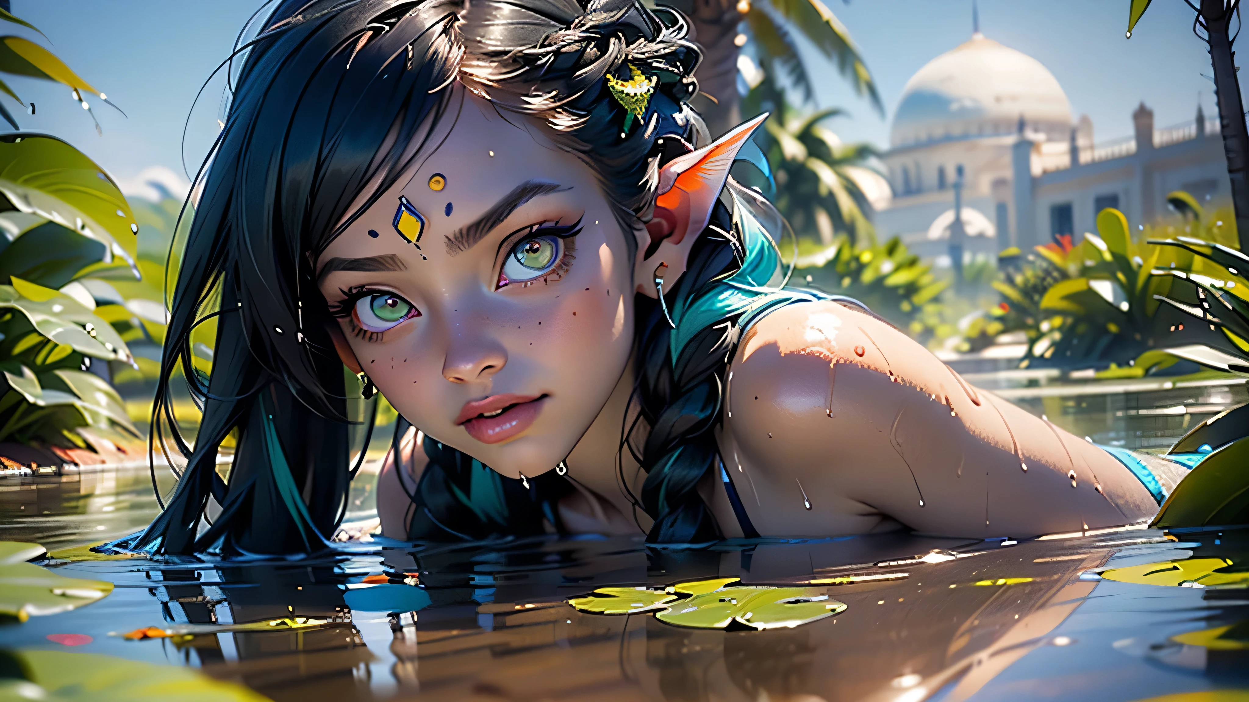 little tribal,(((little ,small tiny body,,chibi,small))),(((6 years old))),(((1 toddler:1.4))),(baby face),(round face),(little chest),(big forhead:1.2),(beautiful big eyes:1.3),extremely detailed cute anime face, (((flat chest))),toph_bei_fong, white eyes, blind young, beautiful detailed eyes,symmetrical eyes,(big eyes:1.5),((((lustrous skin:1.5,bright skin: 1.5,skin tanned,shiny skin,very shiny skin,shiny body,Reflective skin)))),(((detailed face))),beautiful detailed lips, (cute,kawaii,(nsfw)),🦄,🌈, no top,no bra,loincloth with no panties,tatters,tribal,barefoot,bare arms,exposed belly button,necklace,((pink loincloth,wet loincloth,intricate loincloth)), dynamic pose,looking at viewer,embarrassed,centered,scale to fit dimensions,Rule of thirds, ((beautiful bath house made of greek marble and pillars, beautiful clear water in pool)),scenery:1.25,((intricate scenery)),((greek temple background)),outdoors,overgrown,(overgrown background,glowing crystals,bioluminescent plant),extremely scenery,(((glowing crystals,bioluminescent plants))),(puddles everywhere,moss,moss on the background),clouds,lily pads,palms,reeds,(sunset, golden hour), (Glossy Egyptian ornaments),highres,sharp focus,(ultra detailed,extremely detailed),(photorealistic artwork:1.37),(extremely detailed CG unity 8k wallpaper),(((vibrant colors,vibrant theme))),(intricate),(masterpiece),(best quality),artistic photography,(photography taken by sldr),(intricate background),perfect rendered face,perfect face details,realistic face,photo realistic,((intricate detail)),(((realism))),