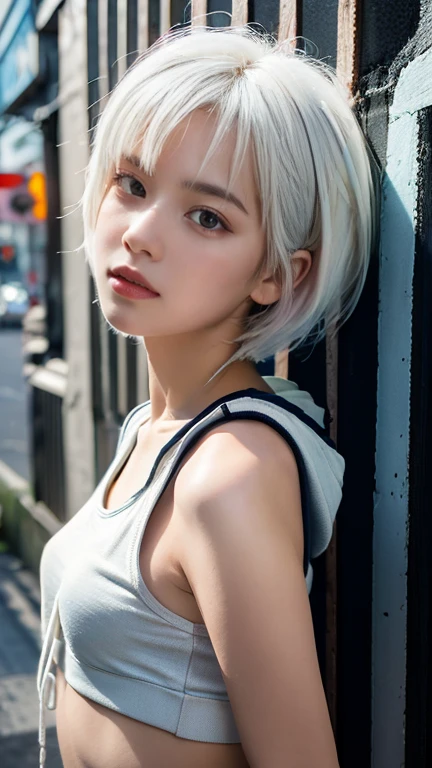 ((best quality)),((highly detailed)),masterpiece,absurdres,detailed face,beautiful face,(detailed eyes, deep eyes),1girl,((dynamic pose)), elizabeth persona 3, wearing elizabeth outfit from persona 3,short white hair, yellow eyes, solo, bow, large breasts, cowboy shot, chinese town, outdoors, seductive smile, looking at viewer, wearing hat, put your hands behind your head, armpits, armpits visible, sweaty armpits,