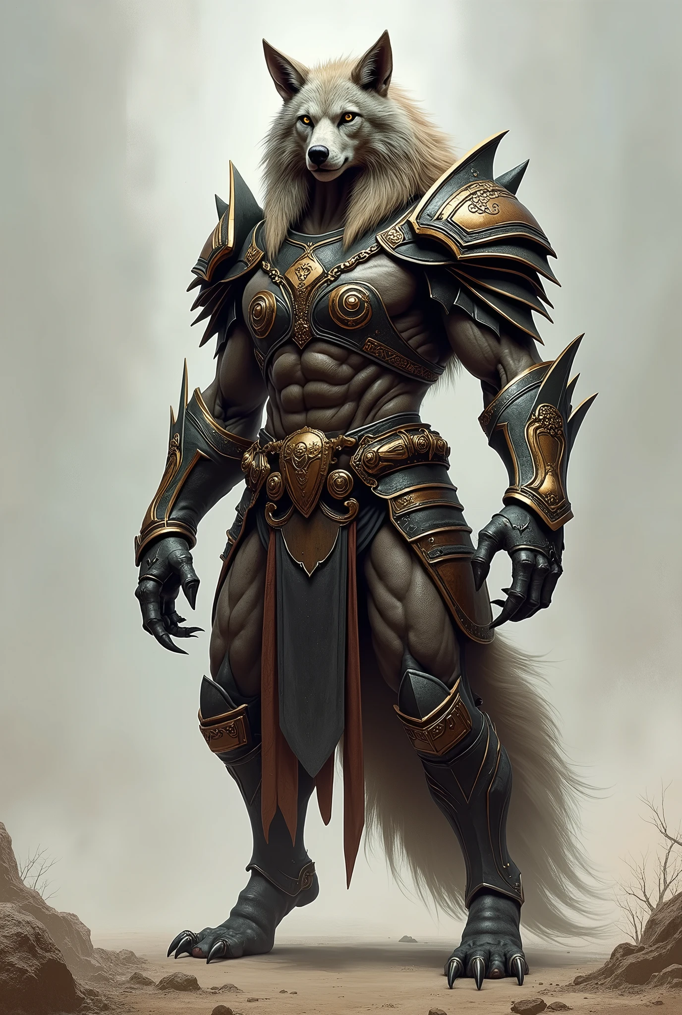 Anthro male black wolf knight holding a two-handed great sword over his shoulder, Posing, Alone, arrogant expression, masterpiece, Best Art, Whole body, by taran violinist, detailed eyes, detailed body, claws, high, top-less, Pecs, ABS, Nipples, shoulder pads,