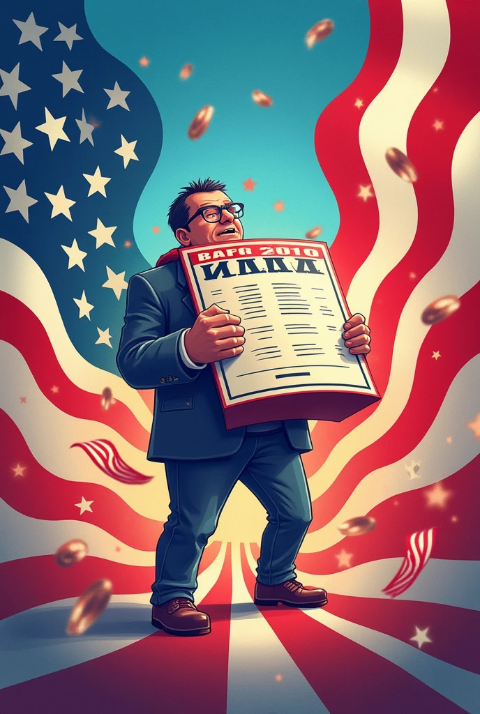 a caricature of Donald Trump standing alone in an empty field and holding a book with the inscription Obamacare in the background in red letters Make medicine unaffordable again!