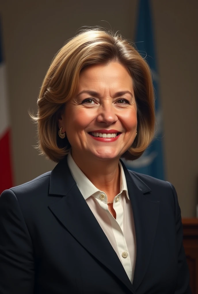 tina smith <lora:senate_046_tina_smith:0.65> , face closeup, face focus, shirt, formal, suit, collared shirt, white shirt, jacket,
American flag at background ,
best quality, masterpiece, HDR, professional, studio quality, highres,