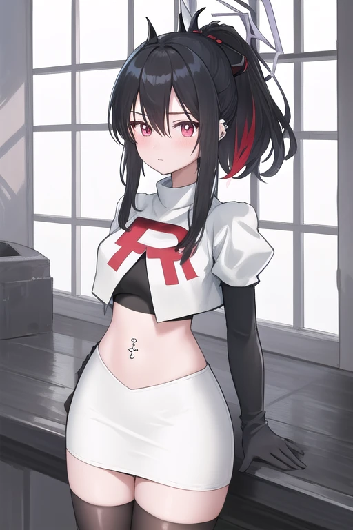 High tail hairstyle, two Ponytail hairstyle, Ponytail hairstyle, Long wavy black hair, standing posing, anime girl style, pixel art anime style,penetrating look with deep eyes,red and purple eyes, hair with a ponytail hairstyle trapped with a big red bun, women, red hair clips, x color shaped hair clips , smiling face blush, next to his bed, Skirt, tank top, Black hair, big thighs, NSFW, Skirt fluttering in the wind, perfect panty, from above, viento levantando su Skirt haciendo que se le vea el panty, hands in fist , Skirt fluttering in the wind, Skirt levantada, 