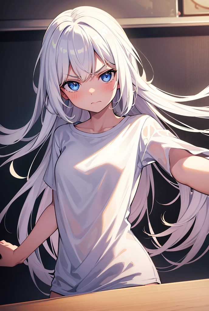 (best quality,4k,8k,highres,masterpiece:1.2),ultra-detailed,(realistic,photorealistic,photo-realistic:1.37),a boy,white hair,mullet style,good shirt,detailed eyes,pouty lips,thin eyebrows,freckles,stylish,youthful,confident,standing in front of a vibrant urban backdrop,artistic lighting,sharp focus,vivid colors,portraits,medium:oil painting,warm color tone