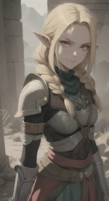 Young viking girl with blonde hair dressed in tattered clothing. She has shackles on her wrists & her body has cuts and bruises. Fantasy. Dnd character.